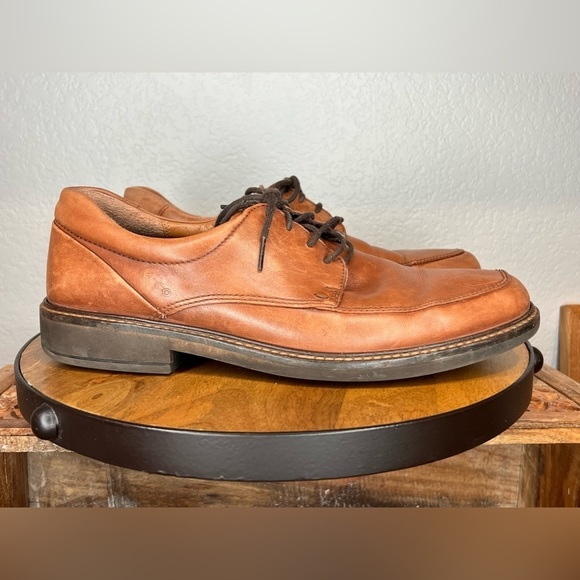 203. ECCO Mens Holton Leather Oxfords Apron Toe Cognac Brown Tan 10 - Picture 1 of 9